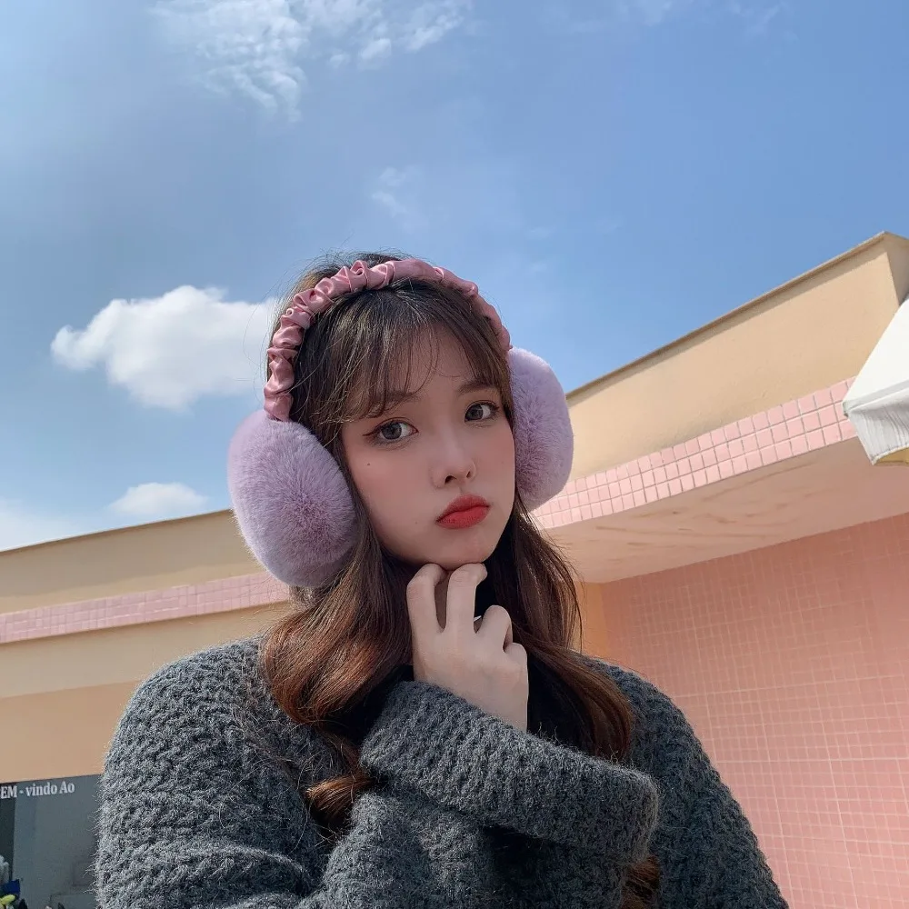 Earmuff halus, pelindung dingin warna Solid penutup telinga tetap hangat musim dingin