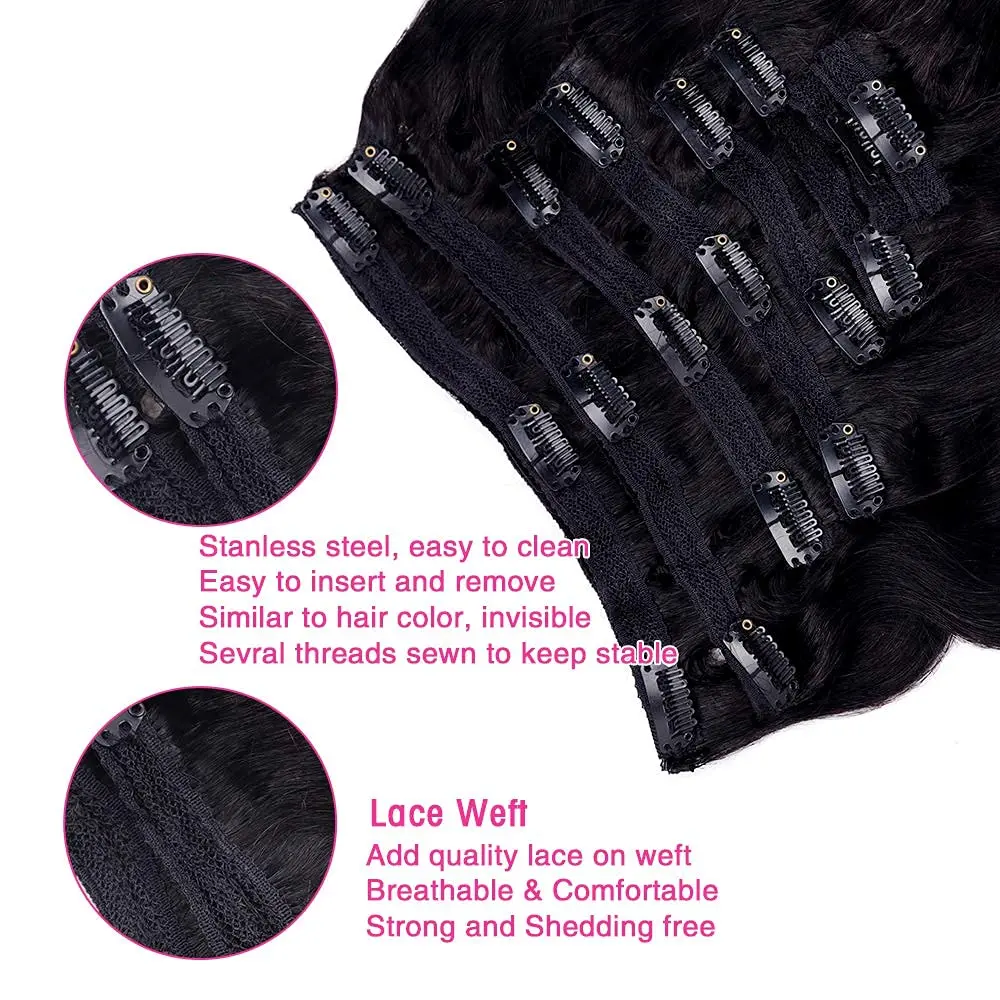 Body Wave Clip in ekstensi rambut 8Pcs hitam Natural # 1B 100% rambut manusia asli 12-26 inci 120g untuk Salon kualitas tinggi dengan 18 klip