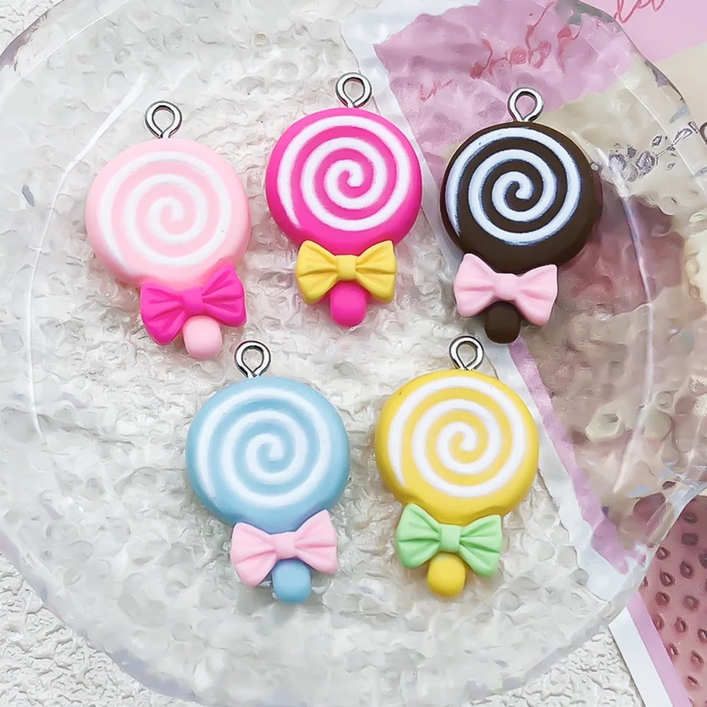10pcs Resin Bow Candy Lollipop Charms Pendant Jewelry Making DIY Keychain Earrings Charms for Jewelry Bracelets Necklace