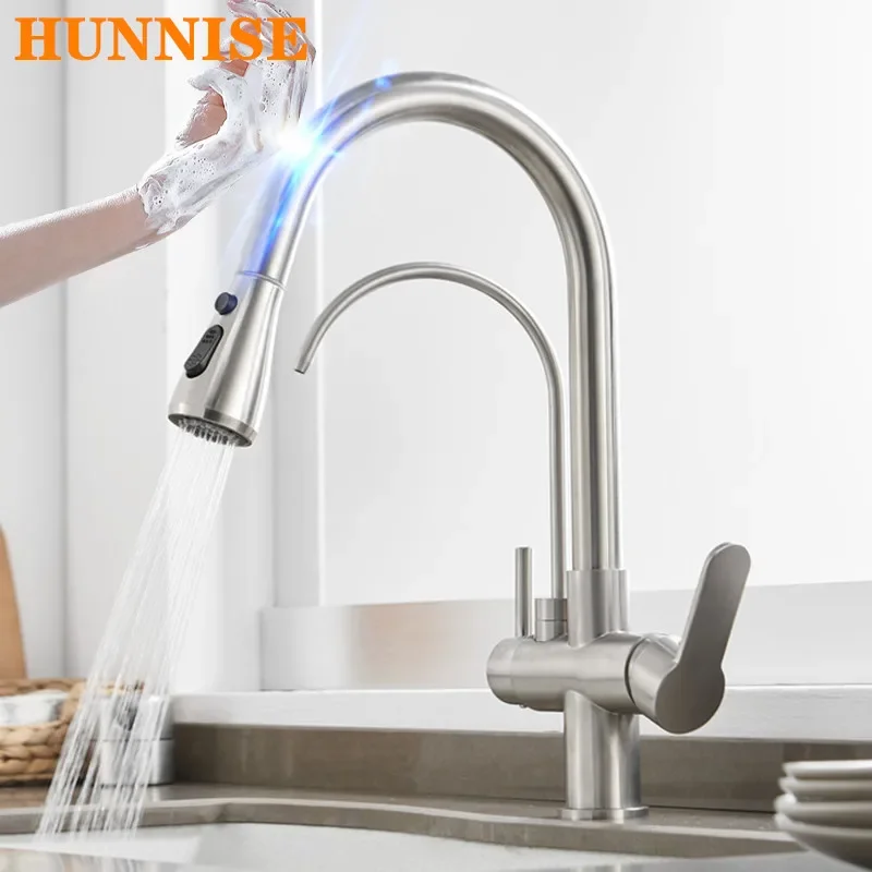 

Sensor Touch Filter Kitchen Faucets Brushed Nickel Hot Cold Pull Out Kitchen Sink Mixer Tap Luxury Touch Sensor Kitchen Faucet