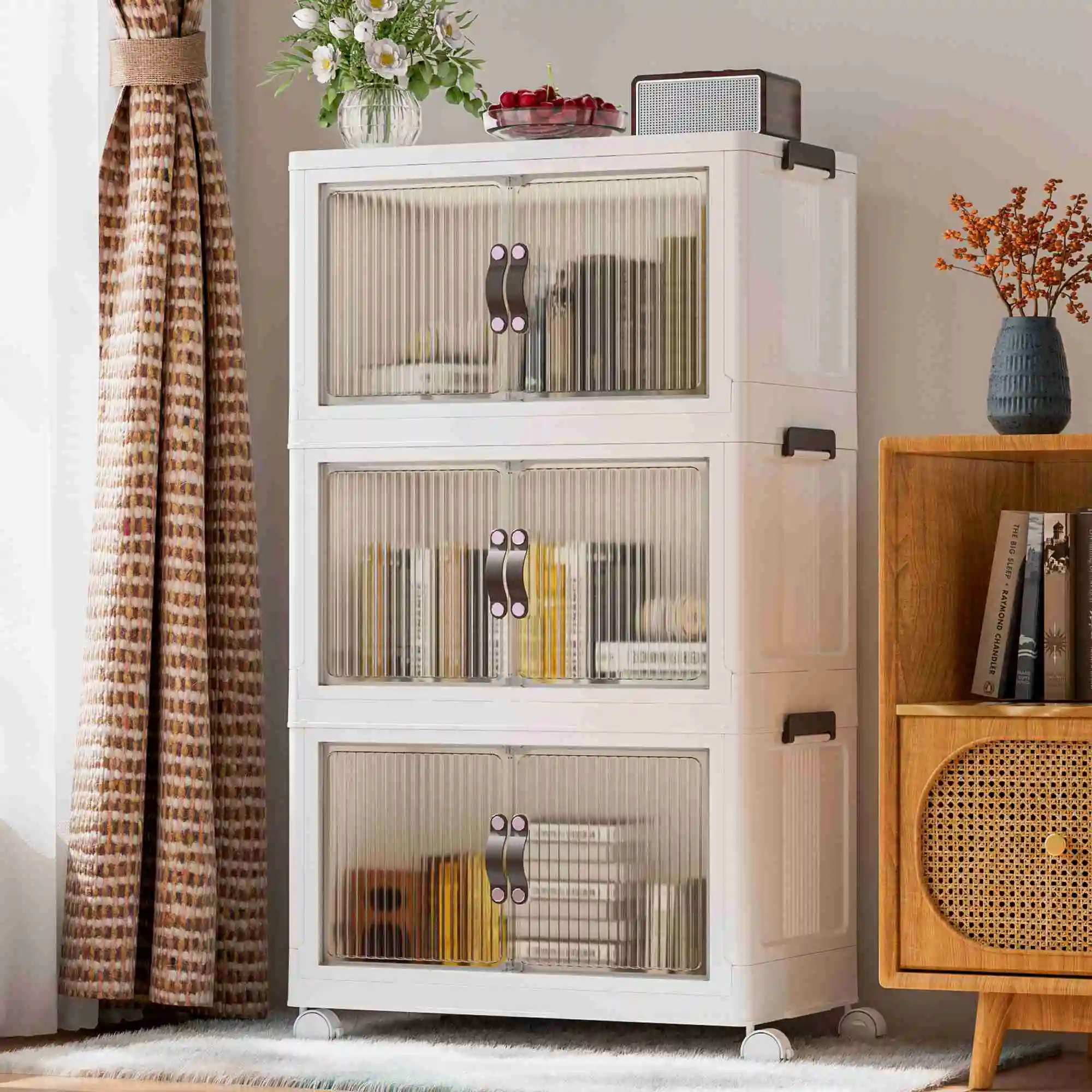 

Magnetic Door Storage Box Storage Box Plastic Large Capacity Stackable Foldable Storage Bin with Wheels for Kitchen Bedroom