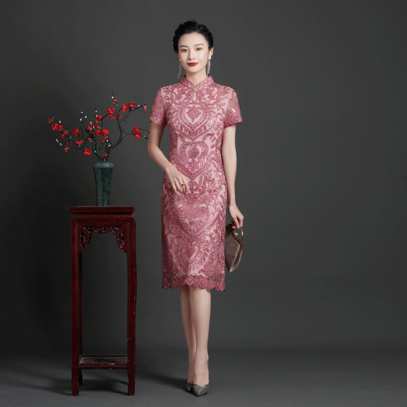 

Yourqipao Summer New Mother's Dress Elegant Chinese Traditional Slim Cheongsam Mother's Wedding Banquet Qipao Dress