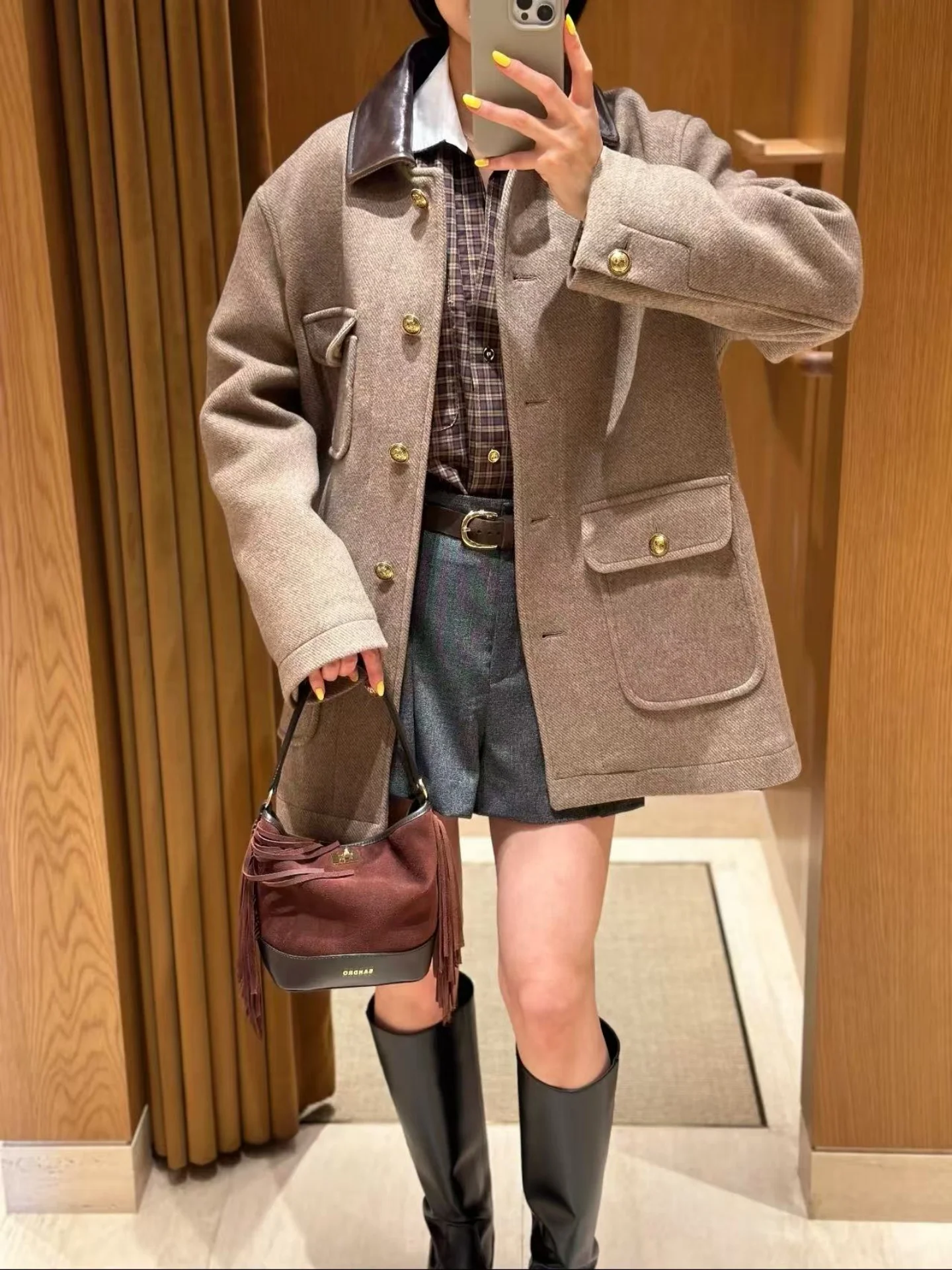 الأكثر مبيعًا: جاكيت نسائي من الجلد بتصميم يدوي متعدد الجيوب، معطف متعدد الاستخدامات بأكمام طويلة على الطراز الفرنسي