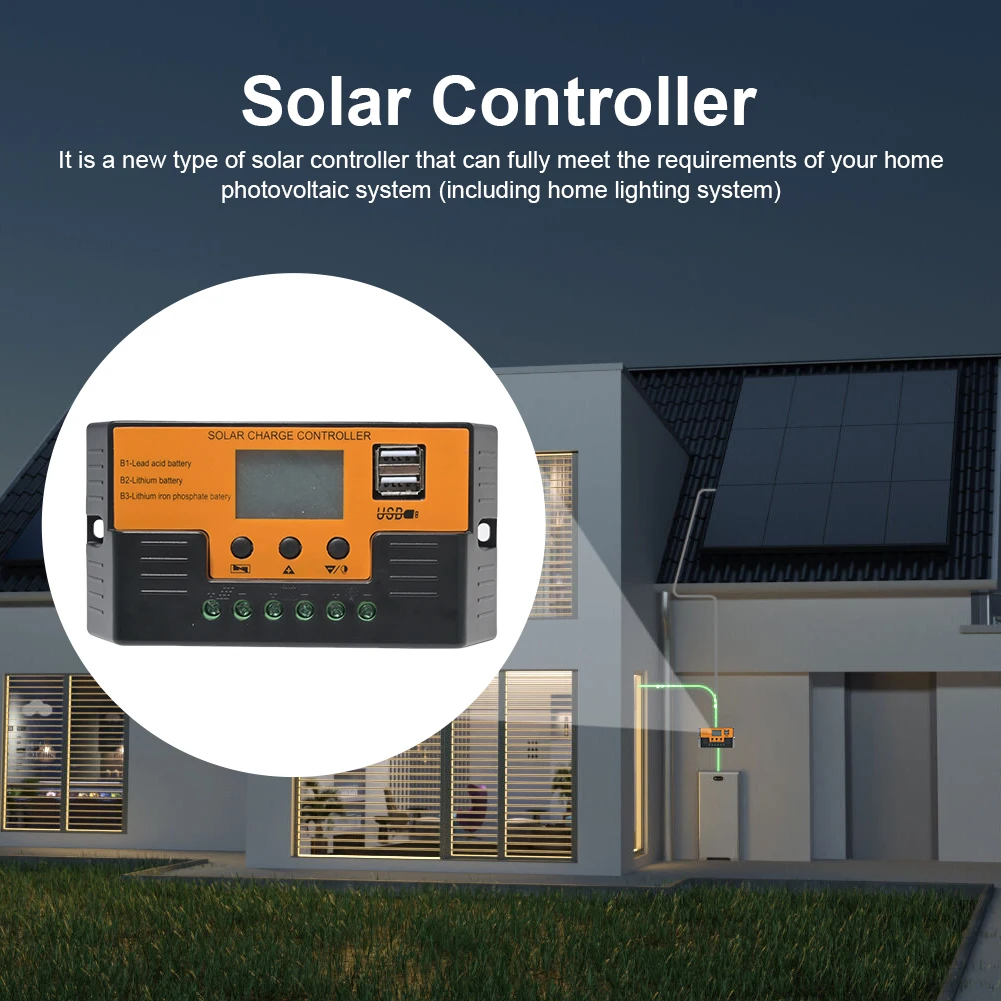 Solar Panel Battery Regulator 12v 11.1v 12.8v with LCD Display USB Port Timer Setting for Sealed Gel AGM Flooded