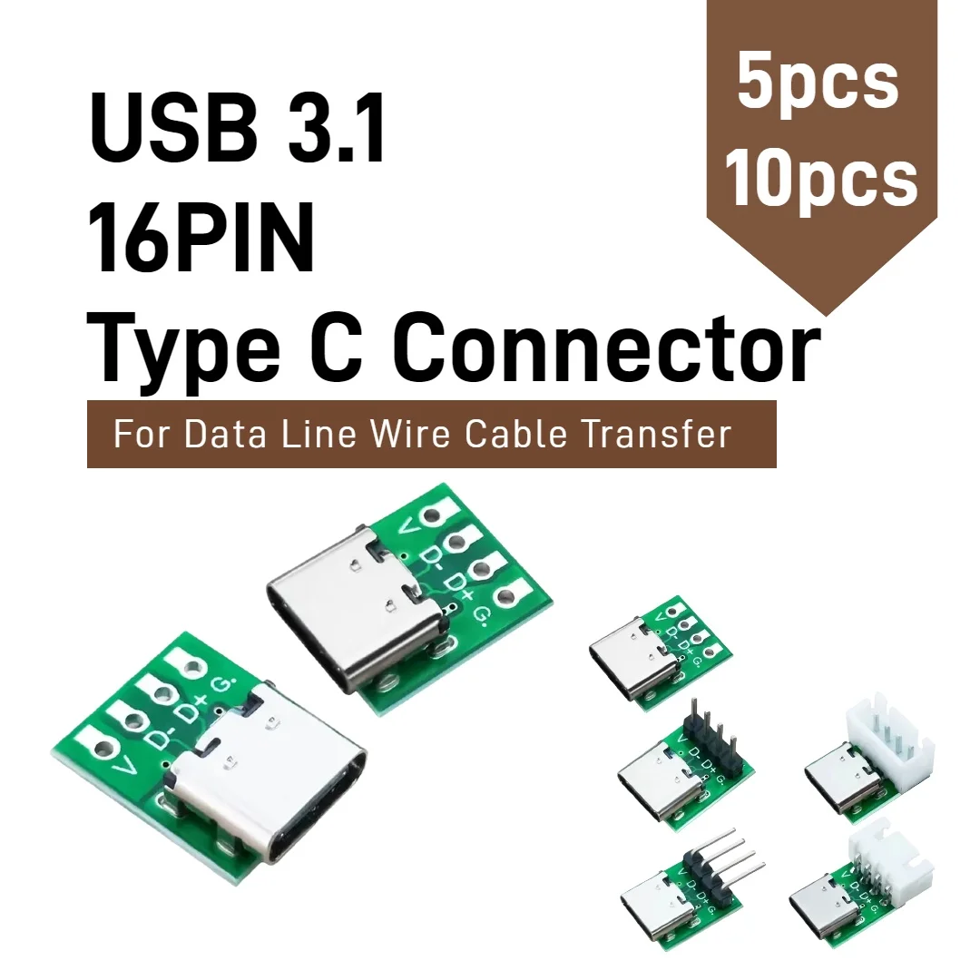 10/5pcs TYPE C USB 3.1 Type C Connector 16 Pin Test PCB Board Plate Adapter Socket For Data Line Wire Cable Transfer