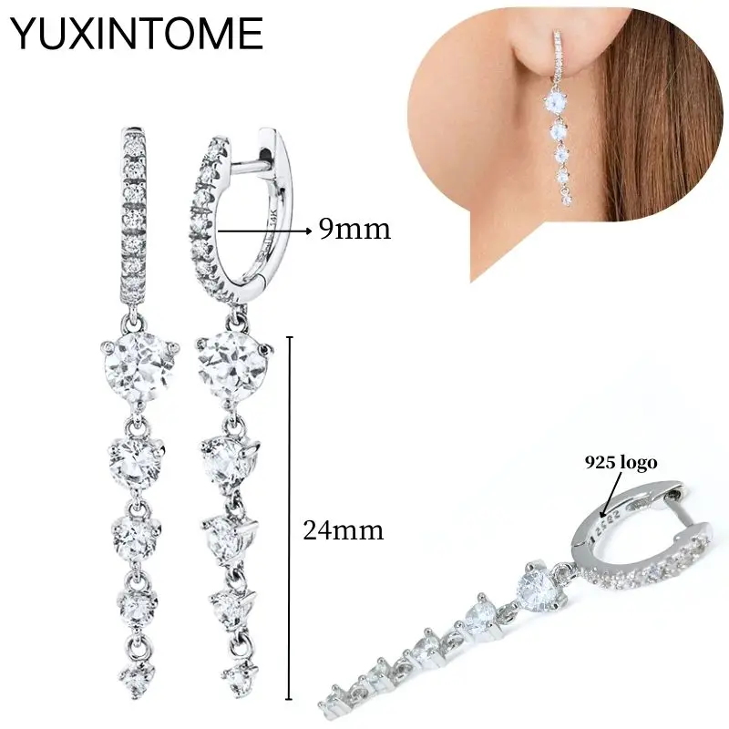Ohrnadel aus 925er-Sterlingsilber, modische Creolen, weißer Kristall, luxuriöse Damen-Silberohrringe, Hochzeit, Damenschmuck, Geschenk