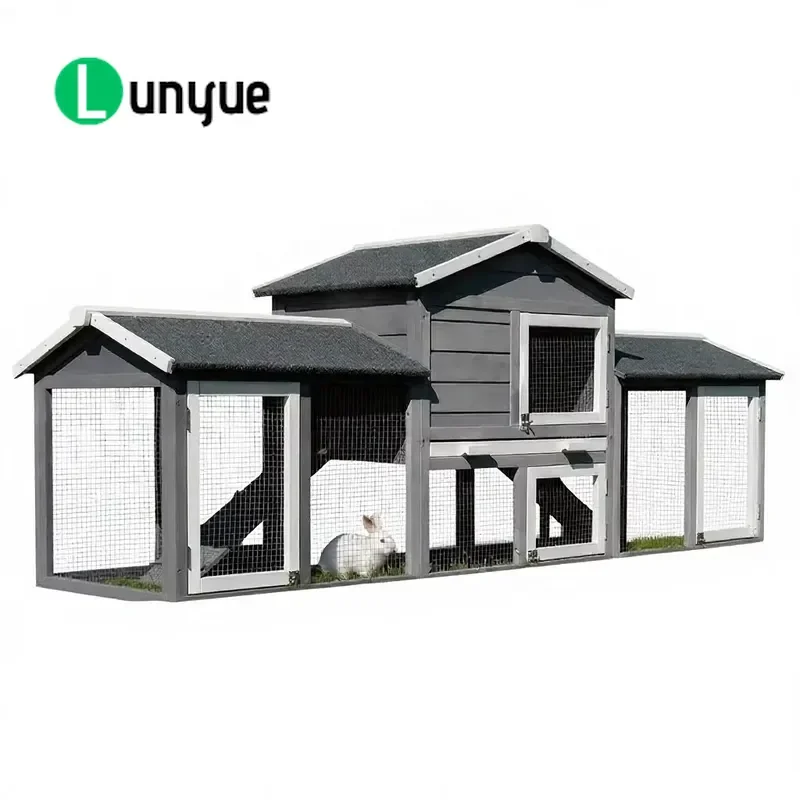 Double Layer Wooden Rabbit House Modern Printed Pet Cage Waterproof Asphalt Roof Cold Proof Multi Functional Indoor Outdoor