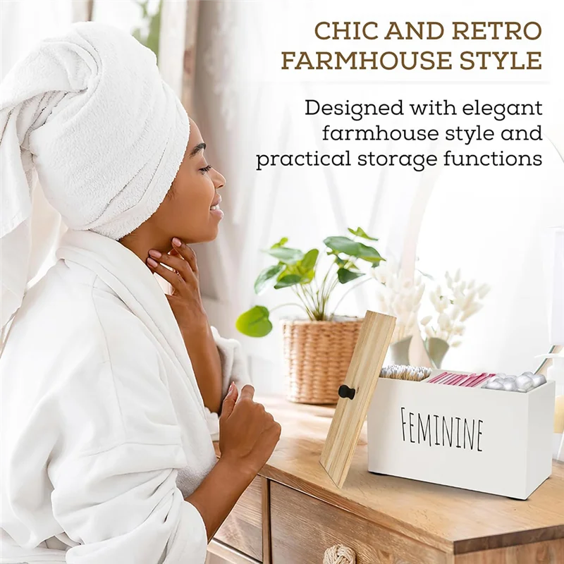 

A98E-женская деревянная коробка-контейнер для ванной комнаты, органайзер для женщин, держатель для тампонов в фермерском стиле, декор для хранения