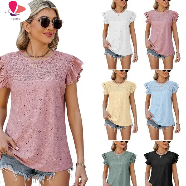 

APIPEE Woman Sweaters Pullover Summer Knitted T-shirt Short-Sleeved Women's Loose Hollow Top Femme Chandails