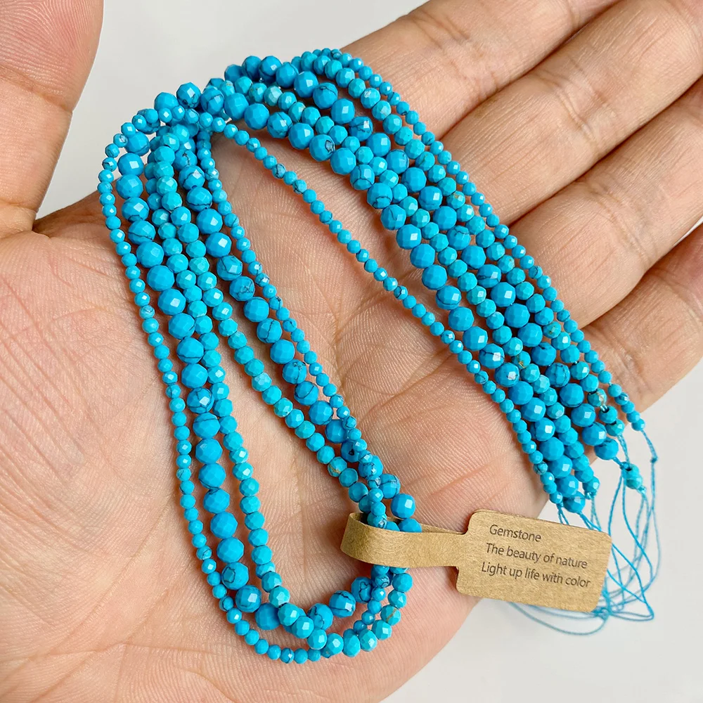 Mini Blue Turquoise Stone Bead Faceted 2 3mm Loose Spacer Beads For Jewelry Making Bracelet Necklace Handmade Accessories 38cm