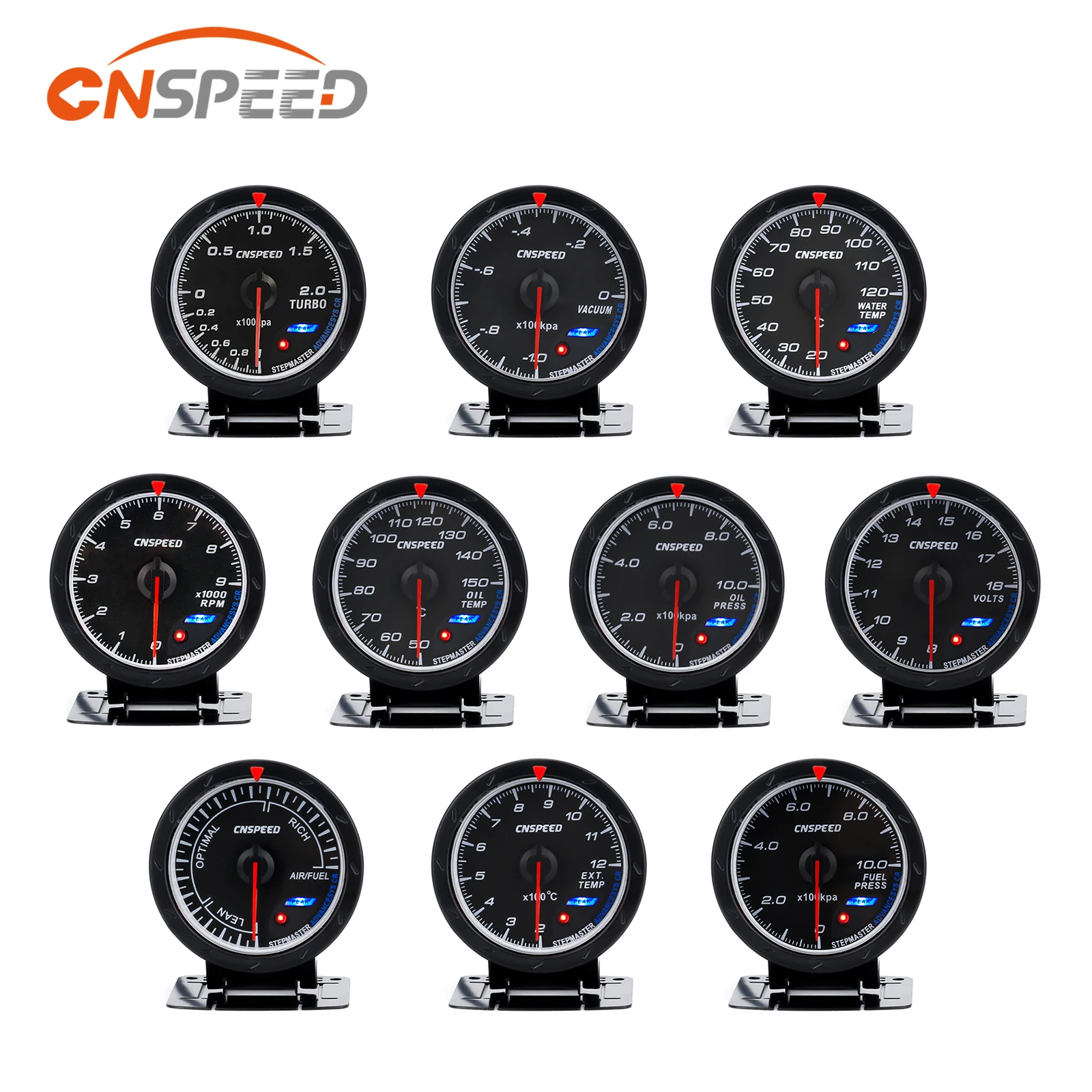 CNSPEED 60MM Volt meter Water temp Oil temp gauge Turbo Boost gauge Oil press meter Exhaust gas temp gauge EGT/EXT Vacuum gauge