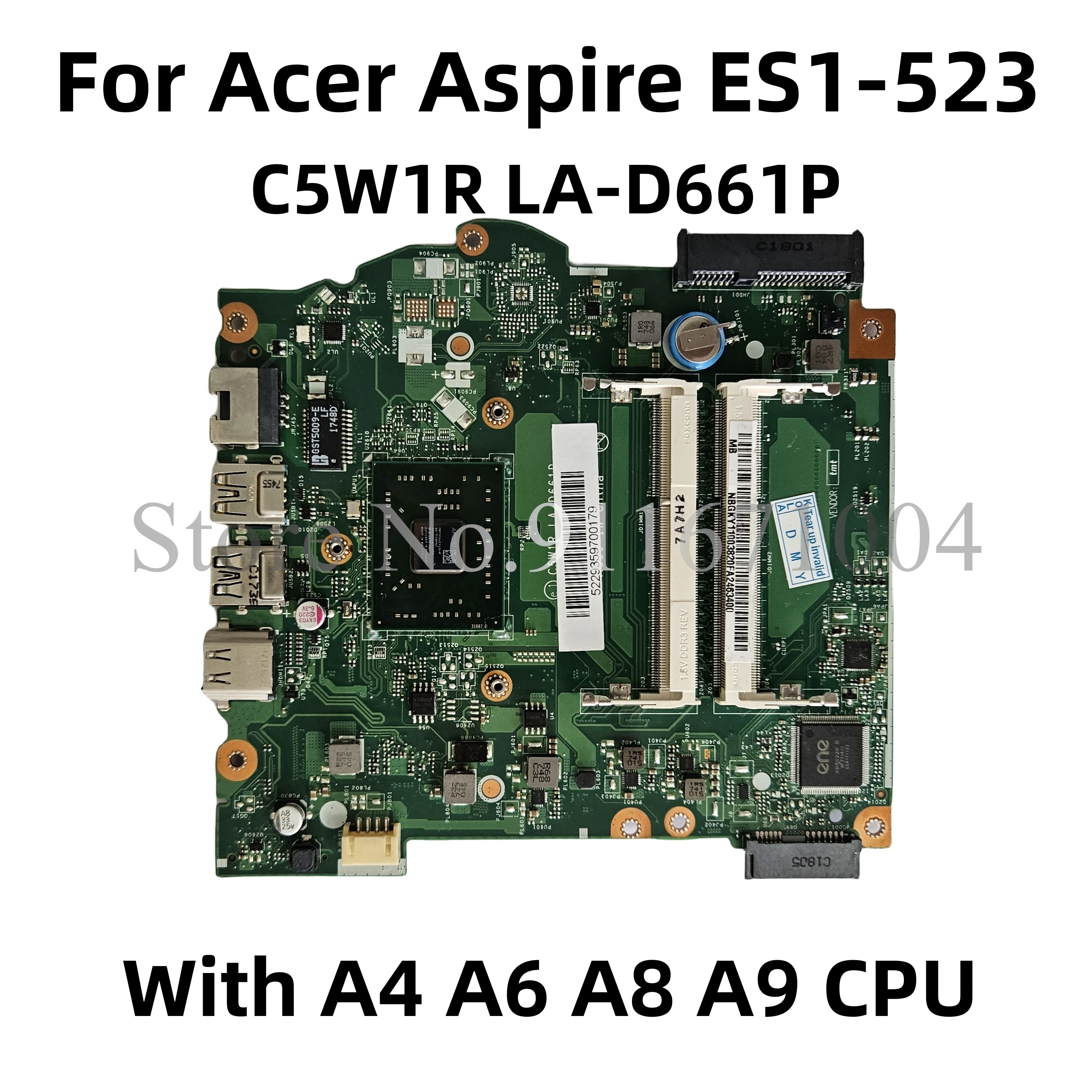 

C5W1R LA-D661P For Acer Aspire ES1-523 Laptop Motherboard With A4 A6 A8 A9 CPU DDR3L NB.GKY11.001 NBGGT11001 100% OK