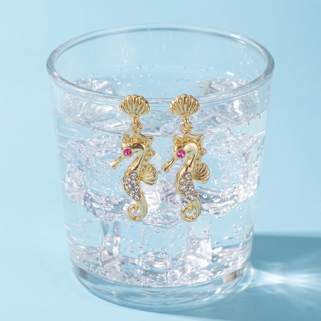 Elegante Rosa Klare Strass-Seepferdchen-Ohrhänger für Damen Goldfarbene Muschel-Ohrstecker Nautisches Ozean-Thema Schmuck Sommer-Geschenk – Detail 12