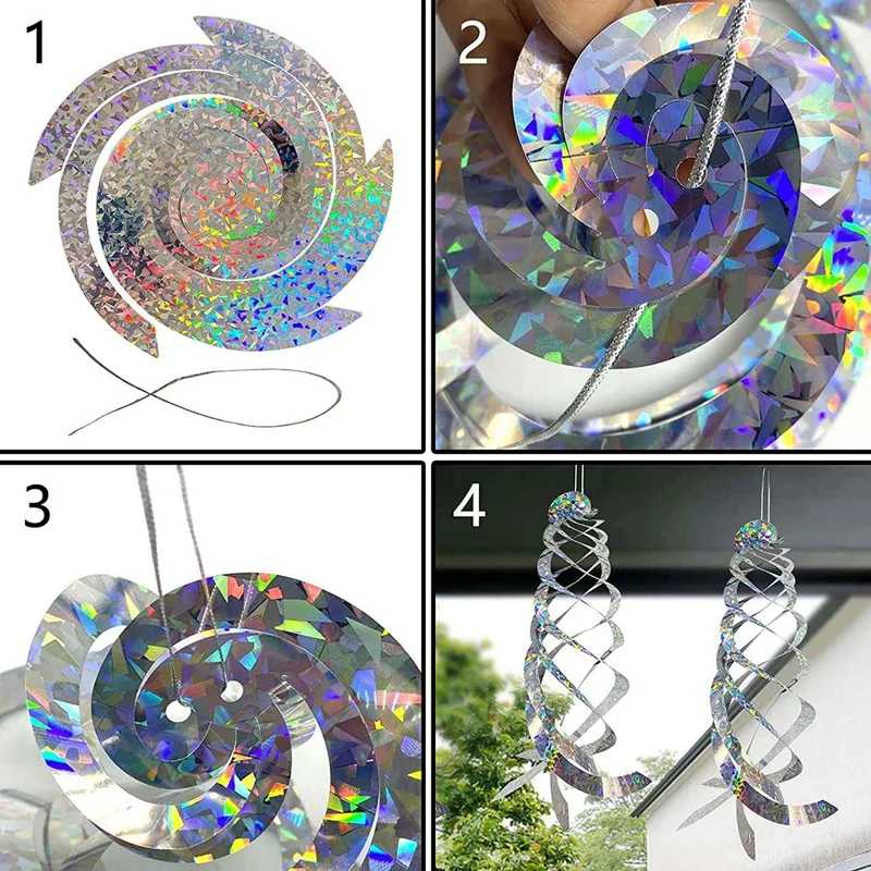 12 Pack Bird Repellent Spiral Reflectors Silver Mylar Spinner, Hanging Reflective Bird Deterrent Device