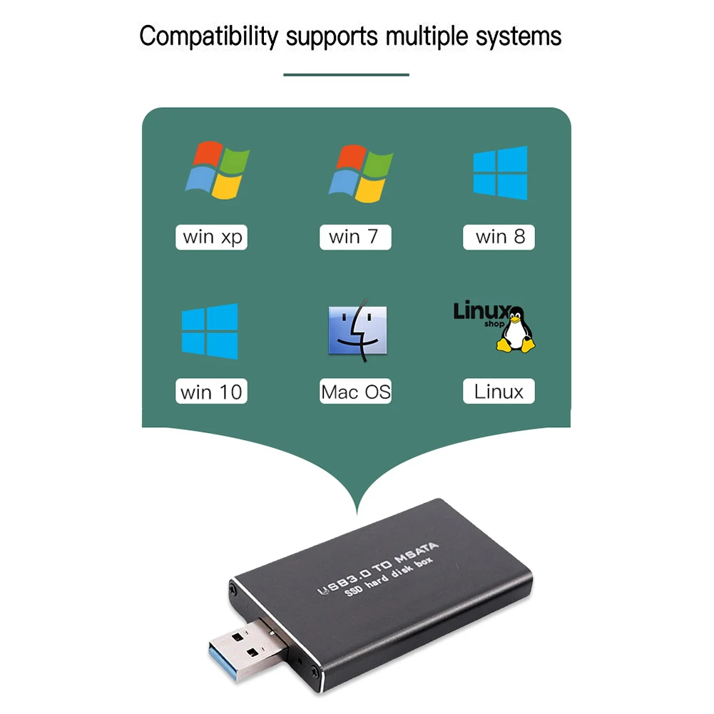 Mini SSD MSATA To USB 3.0 Hard Drive Case 6Gbps MSATA To USB 3.0 Hard Disk Box Wireless Supports 30*30/50 SSD
