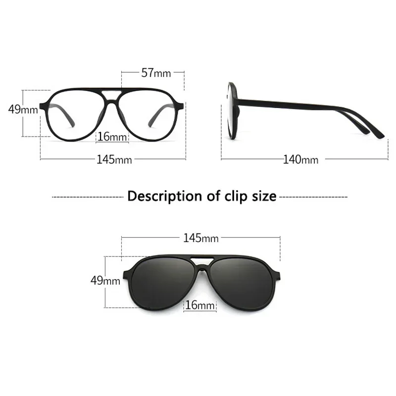 Night Vision Clips Polygon Magnet Clip Myopia Sunglasses 6 in 1 Men Women Glasses Frame Double Beam Custom Prescription Eyewear
