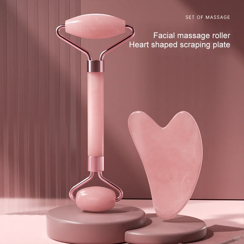 Dual Size Facial Massage Kit Double End Roller Heart Shape Gua Sha Board Skin Lifting Puffiness Reducing Home Spa Beauty Tool gallery 1