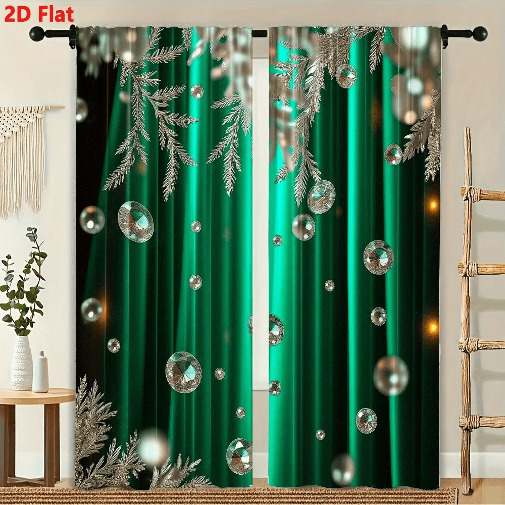 

2Pcs Curtains Green Background Diamond Falling Window Drapes For Bedroom Room Decor Decoration Window Treatment.