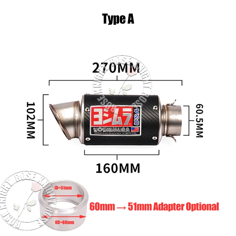 Tuyau de silencieux universel pour moto, fibre de carbone, Yoshimura, grand diamètre de tuyau, GP, Projcet, Racig, Modify, 51mm, 60mm