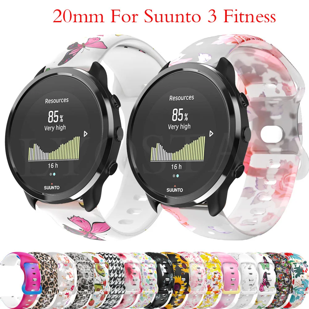 Novo 20mm impresso silicone esporte substituição relógio banda para suunto 3 fitness relógio inteligente pulseira de pulso relógio para suunto3