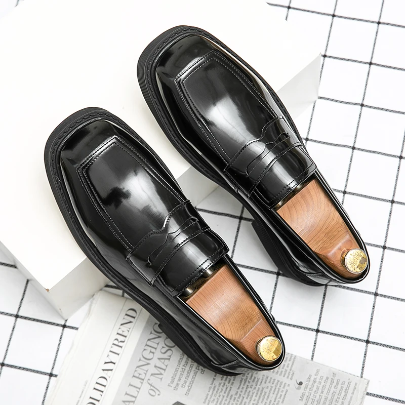 

Casual Leather Men Shoes Thick Soled Slip on Formal Loafers Comfy Moccasins Male Driving Shoes Classic Wide Head Dress Footwear