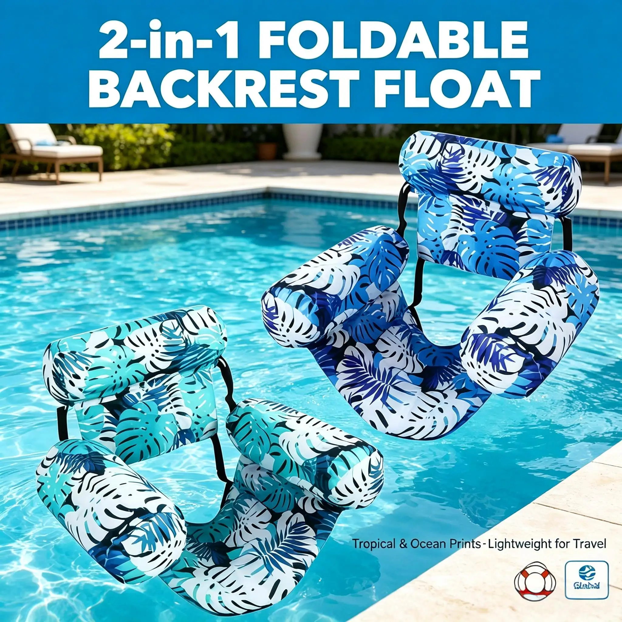 1/2PCS Water Floating Lounger for Adult Portable Pool Float Chair Foldable Recliner Inflatable Water Hammock with Backseat