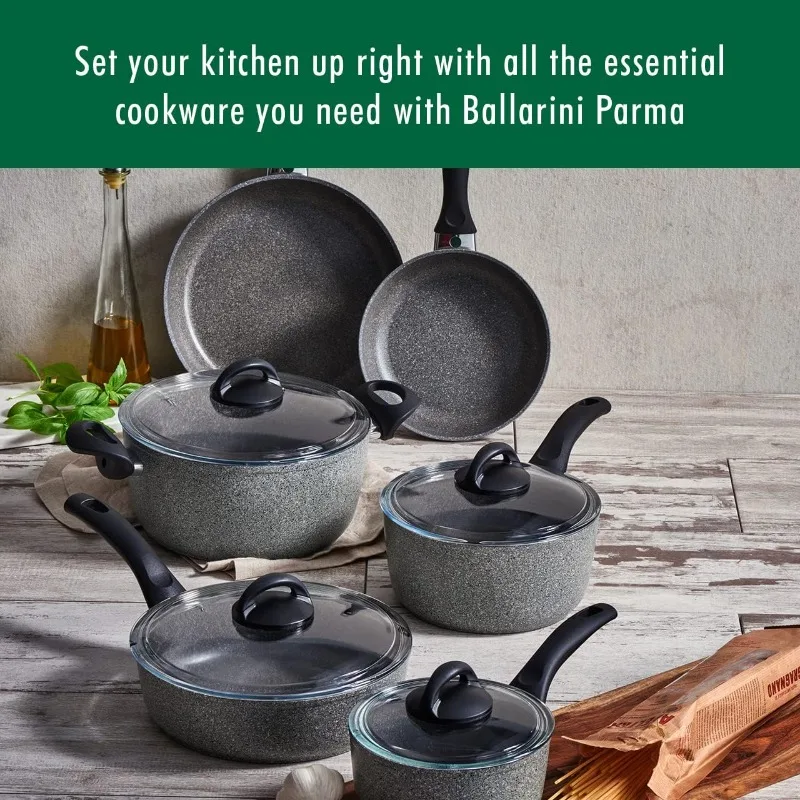 BALLARINI Parma by HENCKELS 논스틱 냄비 및 팬 세트, 이탈리아산, 프라이팬, 소스팬 포함, 10 개