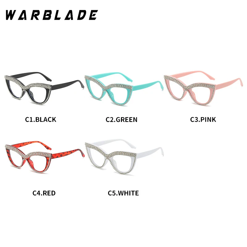 2025 موضة جديدة عين القط مكافحة نظارات الضوء الأزرق النساء مع أحجار الراين خمر أنيق عصري العلامة التجارية تصميم المتضخم النظارات
