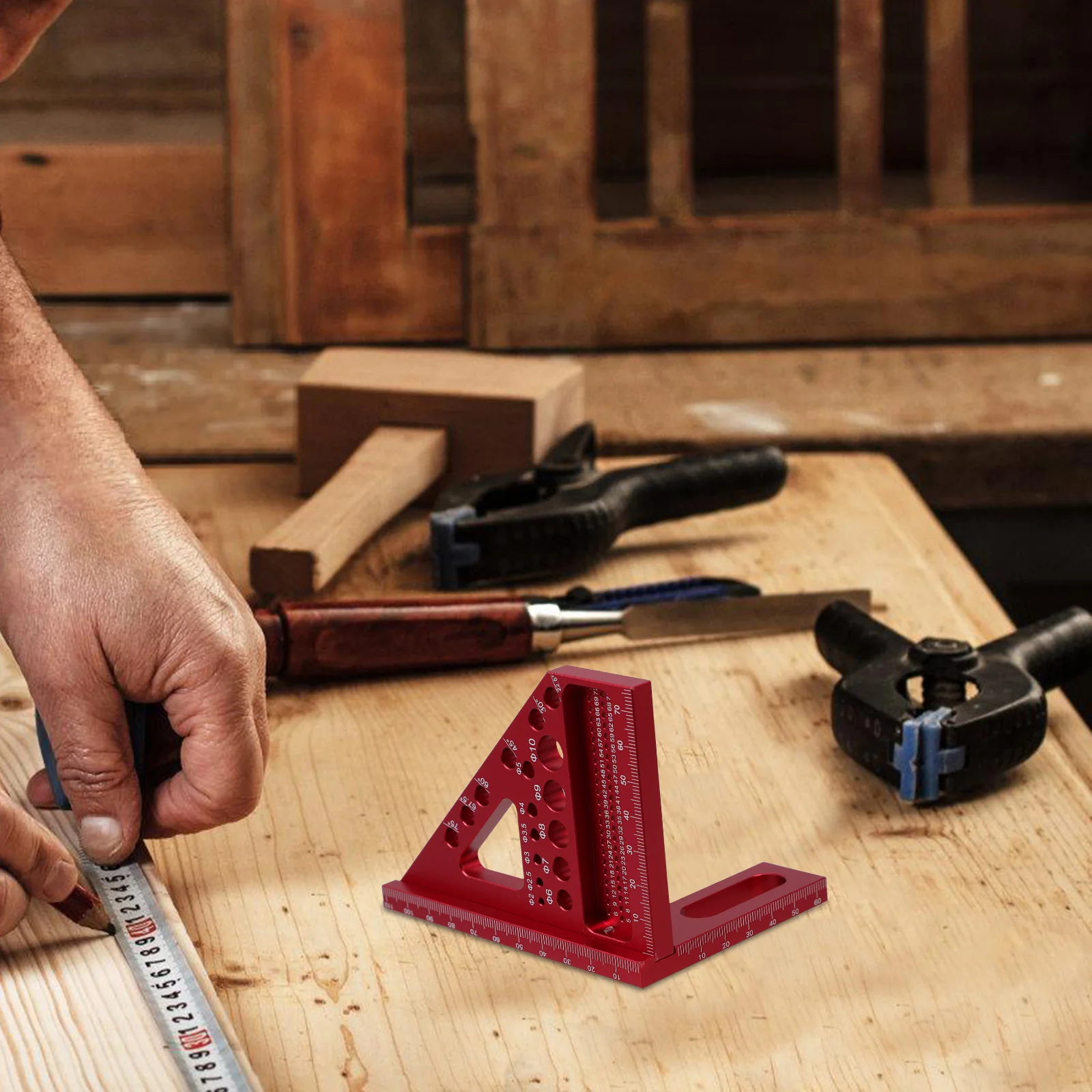 Woodworking Measuring Tools Square Foot Engineer Scale Ruler Aluminum Alloy Triangle Scribe Marker Precision Tool