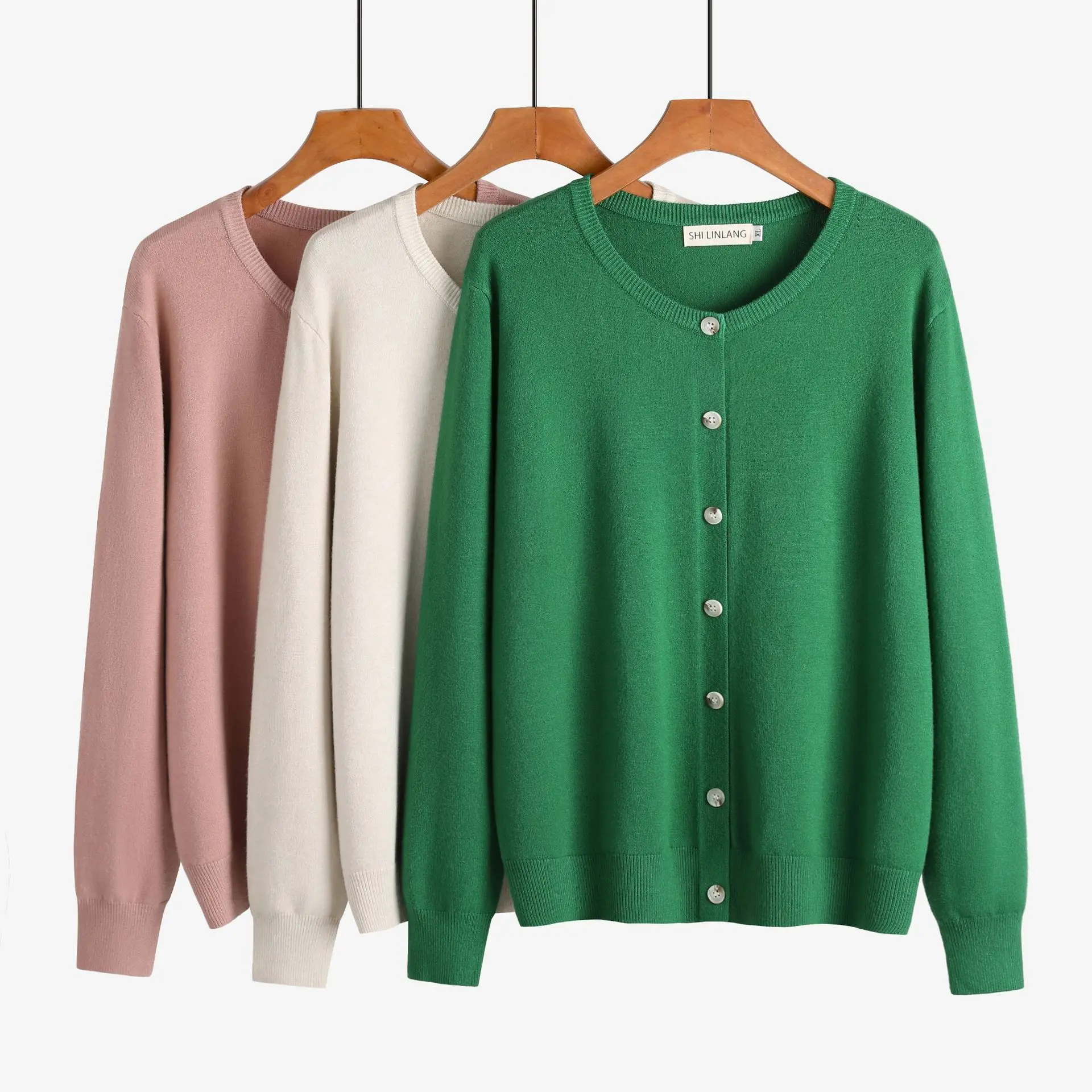 

Spring Autumn Women's Round Neck Long Sleeve Cardigan Classic Versatile Basic Knitwear Sweater Coat