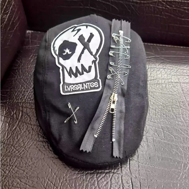 القبعات اليابانية خمر Y2k Harajuku ثقافة فرعية الشرير الجمجمة الرجعية الرسام القبعات الهيب هوب الرجال النساء الأحمر منقوشة القوطية قبعات الموضة