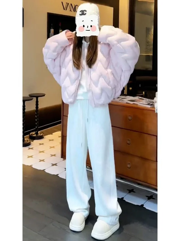 

Minimalist Cotton Jacket Fleece Lined Casual Innerwear Three Piece Set Autumn Winter Fashion Women's Warmth Clothing Set