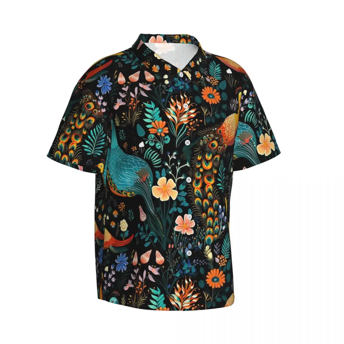 Summer Shirt Beach Boho Peacock Blouses Flower Print Classic Casual Shirts Man Short Sleeve Y2K Street Clothing