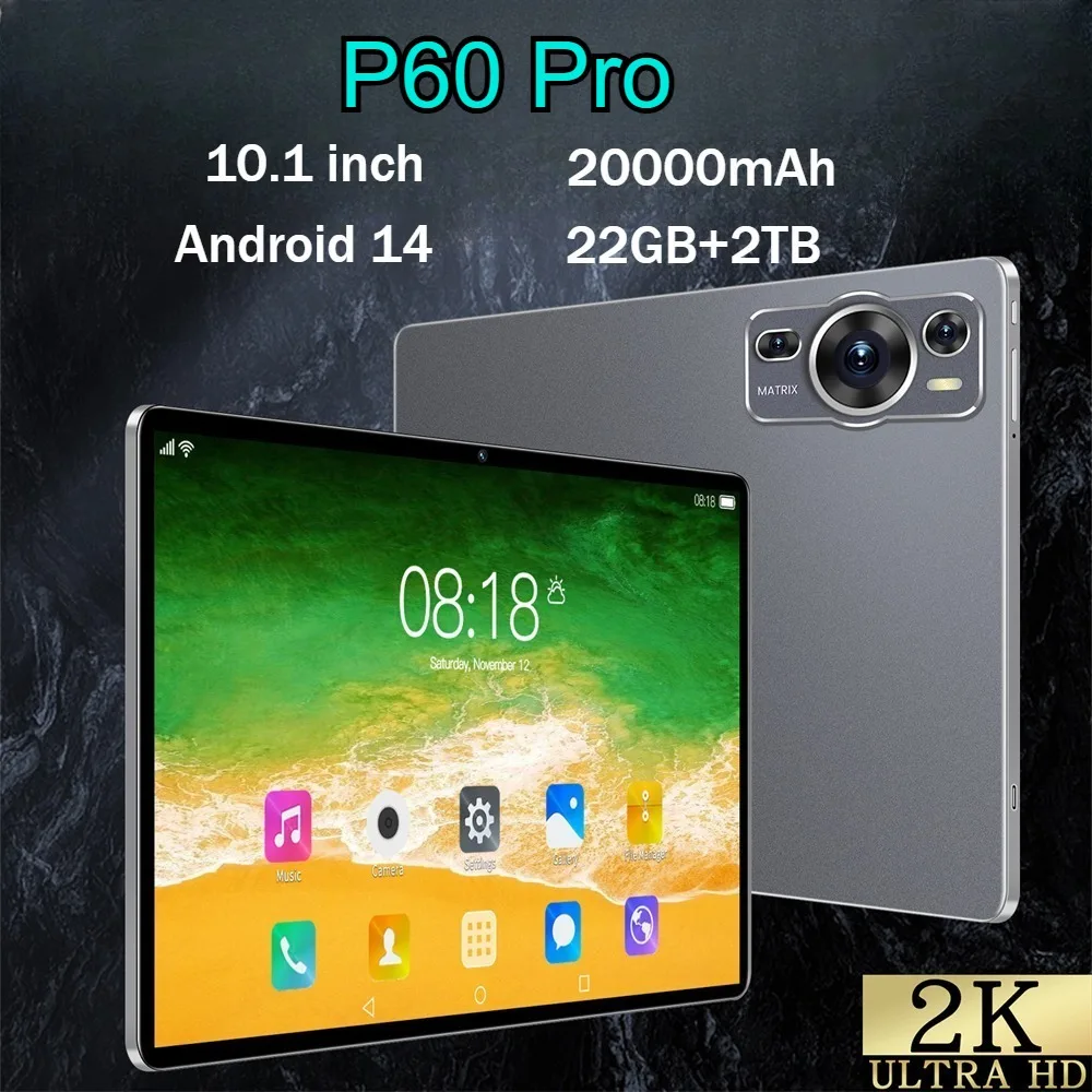 

2025 P60 Pro Планшеты Оригинальный 10,1-дюймовый аккумулятор 20000 мАч Глобальная версия 16 ГБ + 1 ТБ Система Android 14 Планшетный ПК 4G 5G Dual SIM