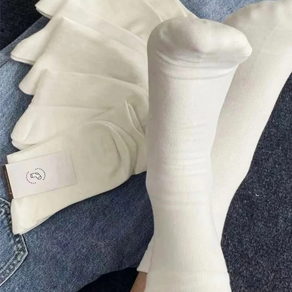 7 Pairs Women Round Neck Socks Fashionable Versatile Black White Solid Boneless Soft Sweat Absorbing Breathable Casual Socks image 2