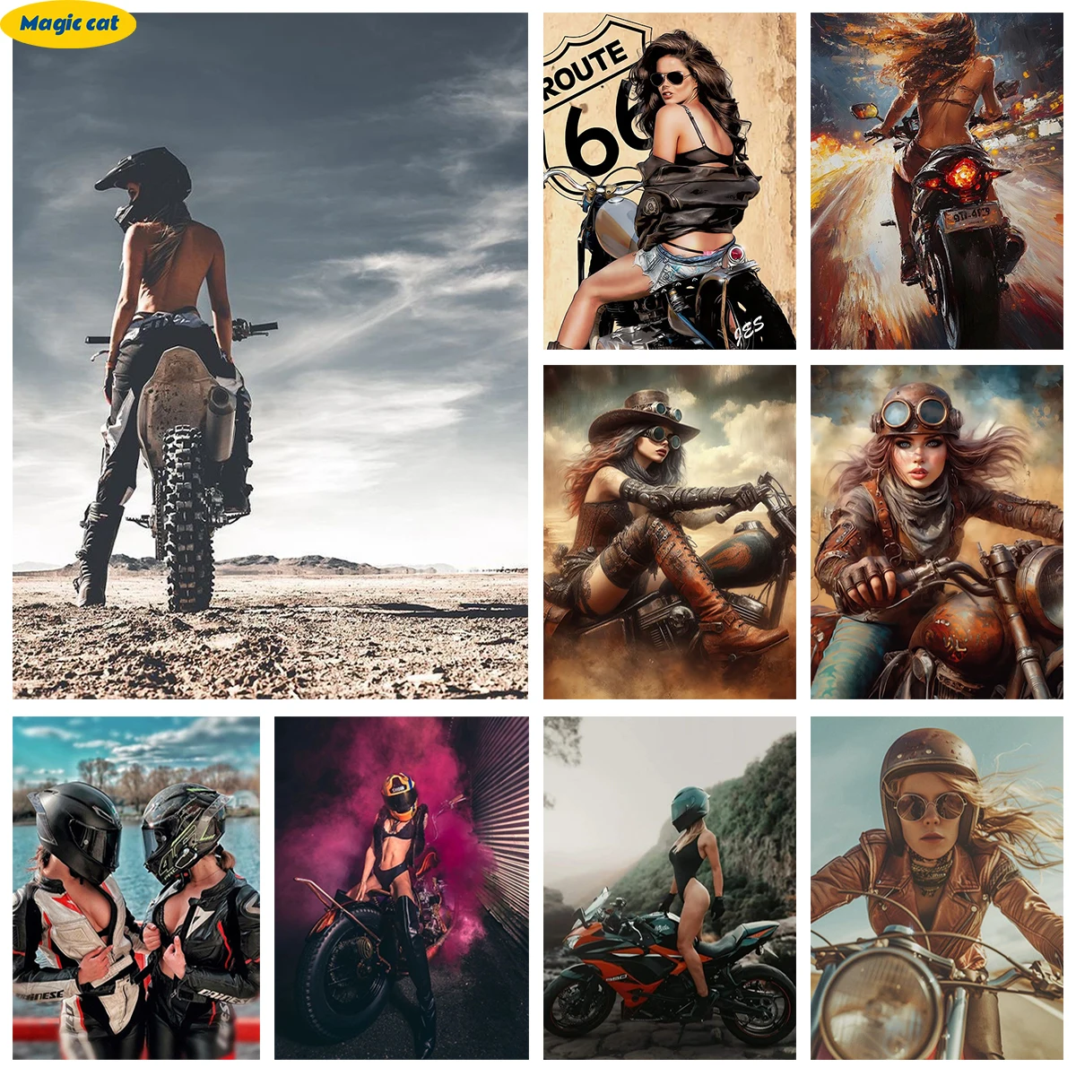 

Motorcycle Beauty DIY Diamond Painting Punk Biker Girl Full Circle Square Drill Color Embroidery Home Decor Beginners Handicraft