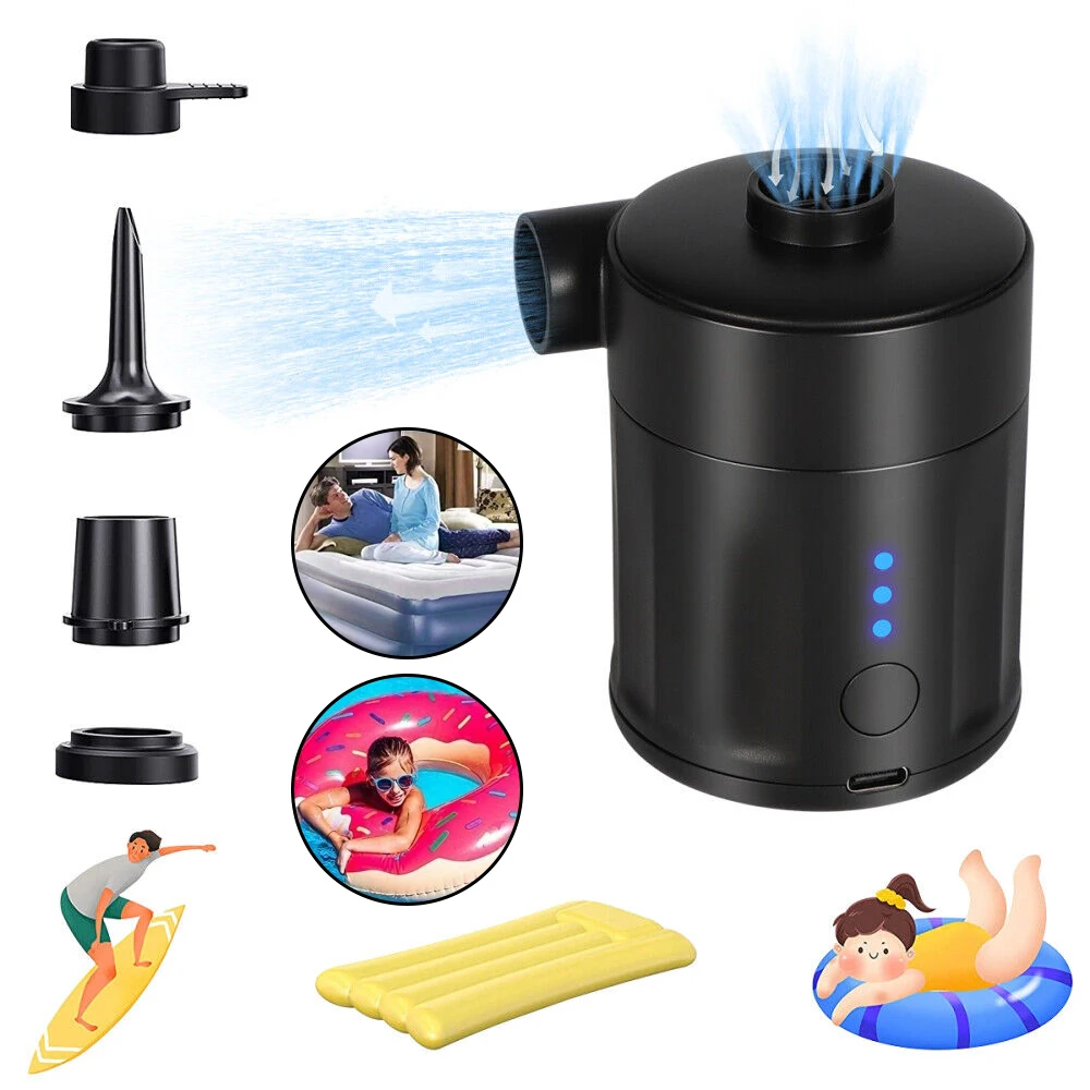 Pompa ad aria elettrica per gonfiabili, pompa ad aria portatile a riempimento rapido, 4 ugelli, per materassi gonfiabili, barche, anelli da piscina.