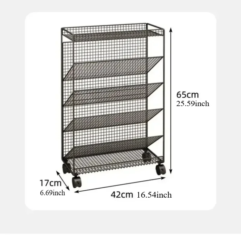 Large Bookshelf Library Cart Mobile Book Storage Shelf Metal Bookcase Holder Office Desk Document Storage Rack Kidroom Organizer