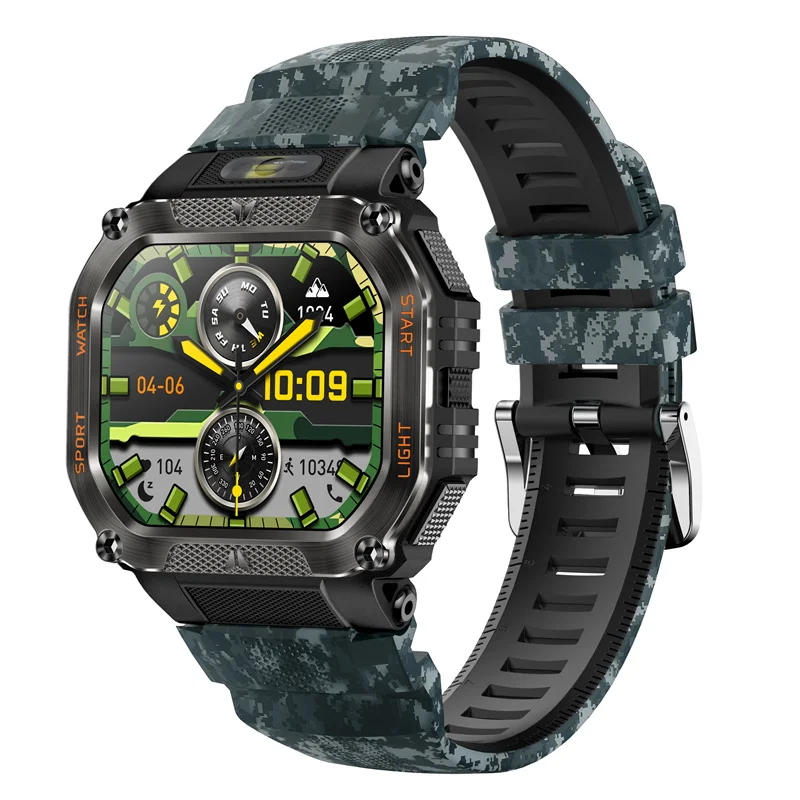 

For Huawei Xiaomi Military Outdoor Smart Watch 30ATM Waterproof LED Flashlight 480mAh Battery Sports Watch BT Calling Smartwatch