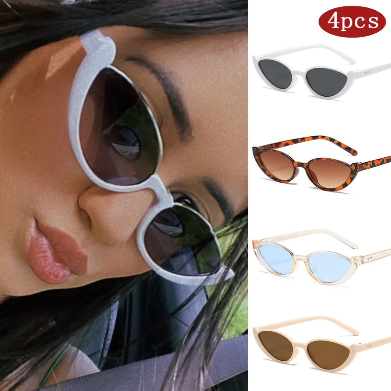 Auto Sonnenbrille 4set Kleine Cat Eye Sonnenbrille Frauen Mode Y2K Halbrahmen Brille UV Schutz Streetwear Vintage Brillen