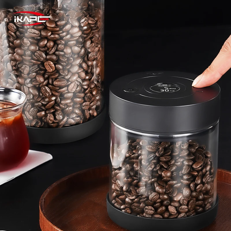 【セール中】IKAPE 電気真空豆キャニスターデジタルディスプレイ付きコーヒーアクセサリーコーヒー & ティーツールホーム/キャンプ/コーヒー豆容器