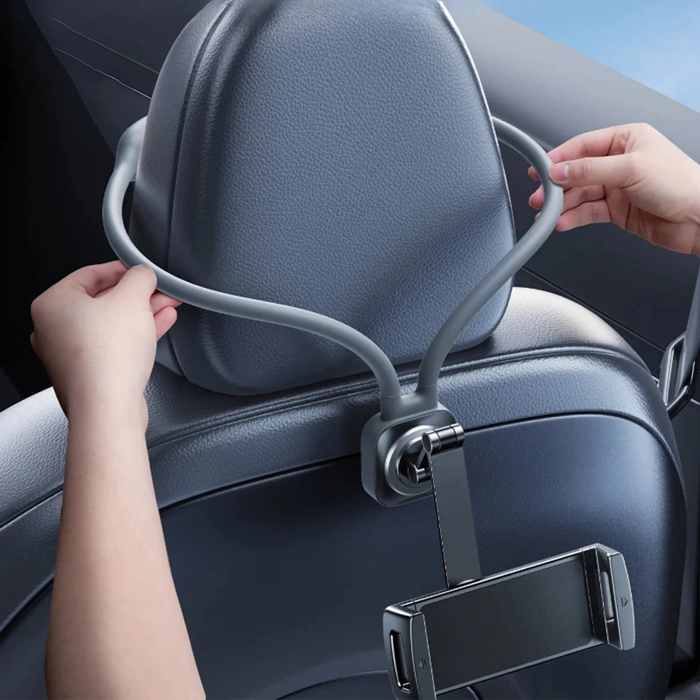 3-Axis/ Rotating Headrest Phone Holder For Car Sport Seats Vertical Horizontal Screen Mount Gray