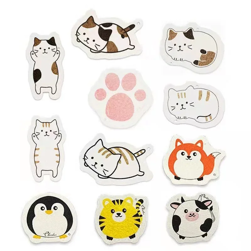 Cute Cartoon Cat Bear Wood Pulp Cotton Sponge Brush Kitchen Cleaning Tools Non-stick Oil Rag Cleaner Household Cleaning Products