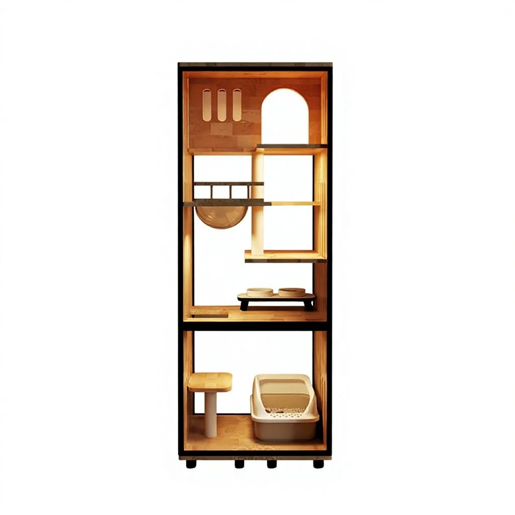 

Panoramic Space-Saving Solid Wood Cat Cage with Integrated Toilet Luxury Design for Small Spaces & Adult Cats