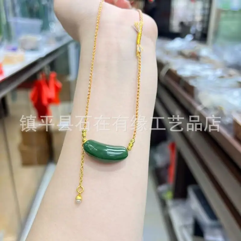 pendant, Hetian and green twisted tube collarbone chain, Lulutongshi jade neck 3