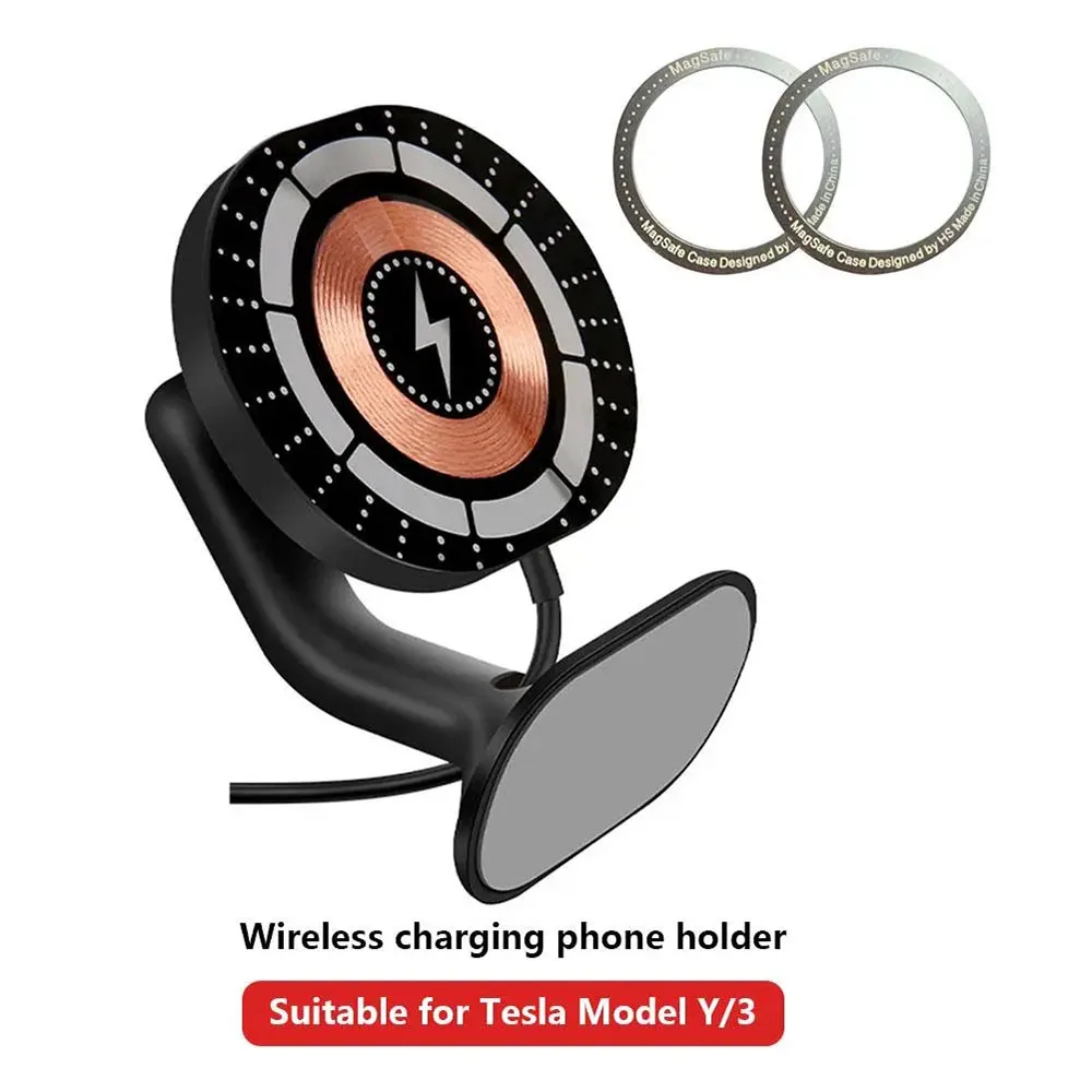 For Tesla Model 3 Model Y Wireless Charger Magnetic Phone Mount Adsorbable For iPhone Smart Phone Car Phone Holder Masts