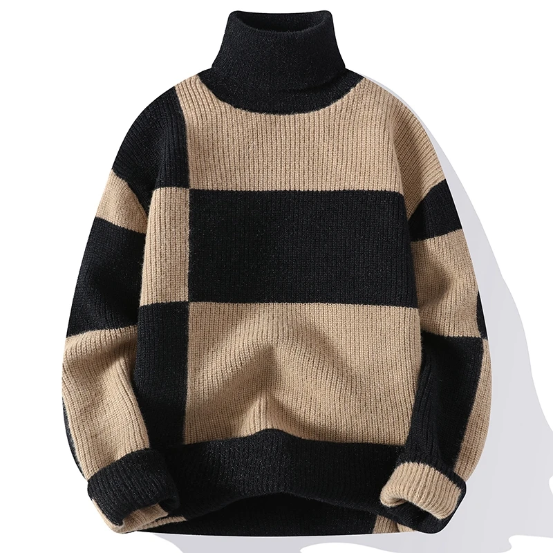 Sweater pria, Turtleneck gaya baru, Pullover musim gugur musim dingin lembut ringan hangat Jumper rajut Hombre kotak-kotak Sweater 2023