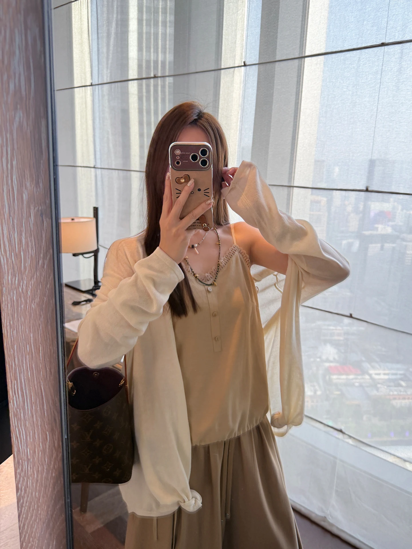 

Ультрамягкий кардиган из льна и лиоцелла Zhang ei с узелковым дизайном, цвет абрикосовый, для повседневной носки, корейская версия, длинный рукав