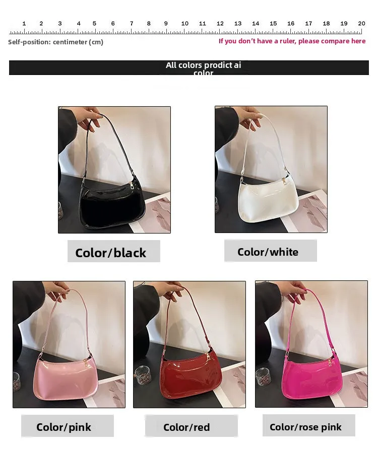 Glänzende Lackleder-Unterarmtasche Einfarbige Damen-Mini-Handtasche Modische Casual Schultertasche Tägliche Dating-Handtasche – Detail 3