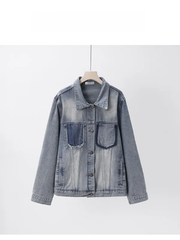 

plus Size Women's Denim Jacket Western Style Casual Spring Autumn Loose Fit Slimming Outerwear by Pajiajia